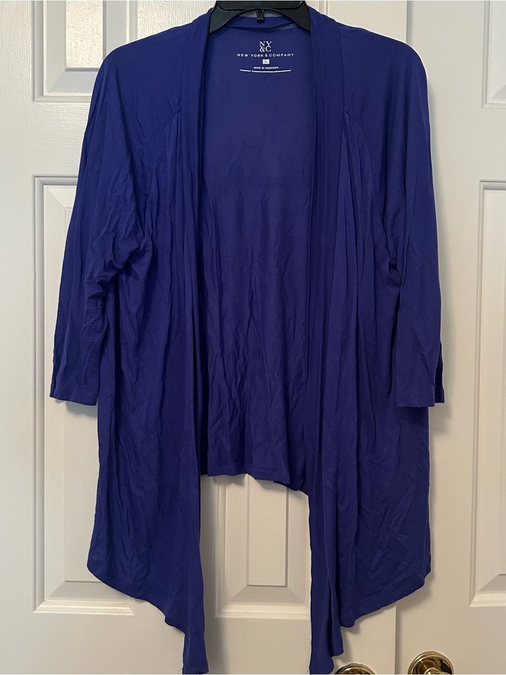 New York & Company Open 3/4 Sleeve Draped Cardigan Royal Blue Purple Size Large